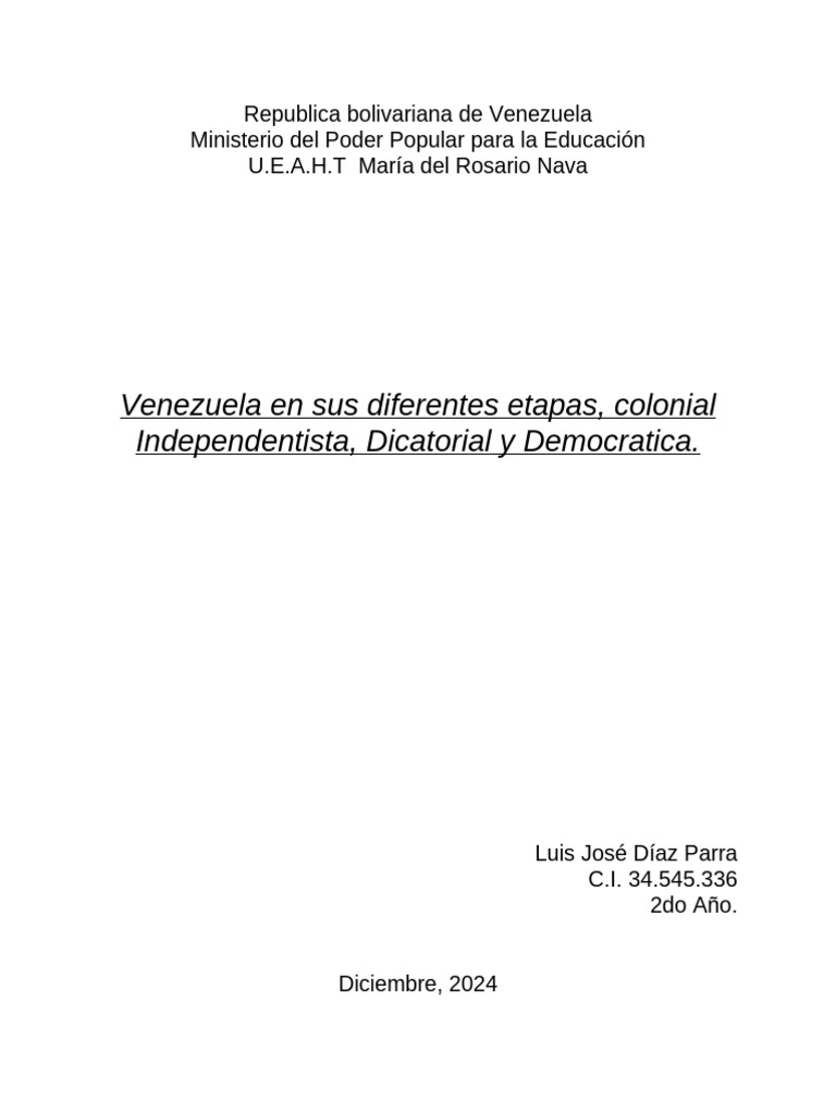 Etapas de la Historia de Venezuela | PDF | Dictadura | Venezuela