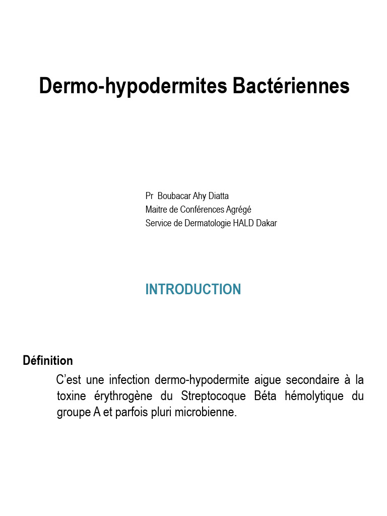 Dermo-hypodermite Bactérienne : Épidémiologie et Traitement | PDF ...