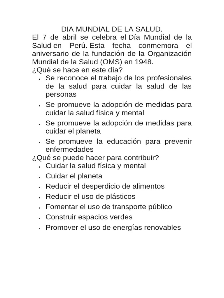 Actividades del Día Mundial de la Salud | PDF