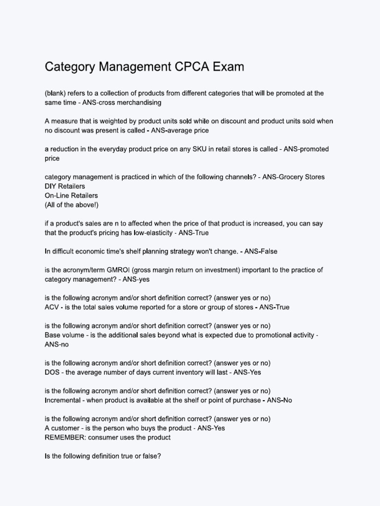 Category Management CPCA Exam | PDF