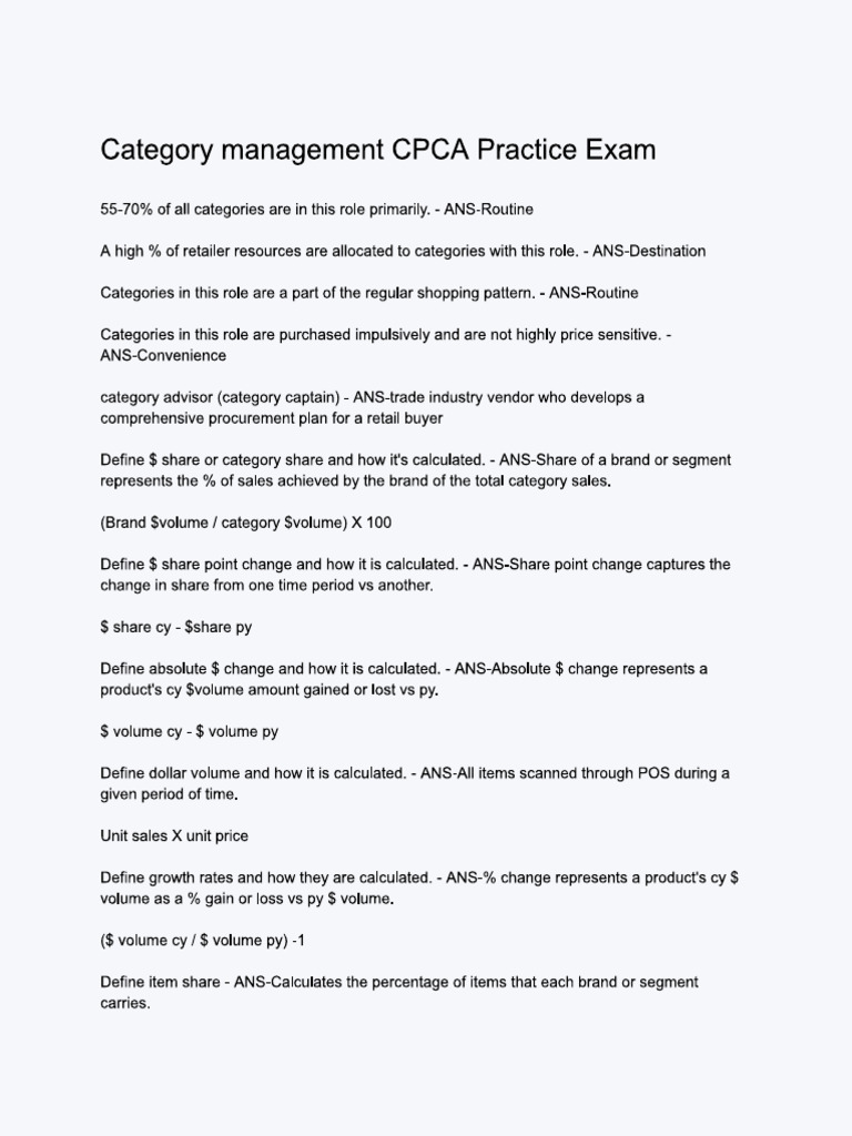 Category Management CPCA Practice Exam | PDF