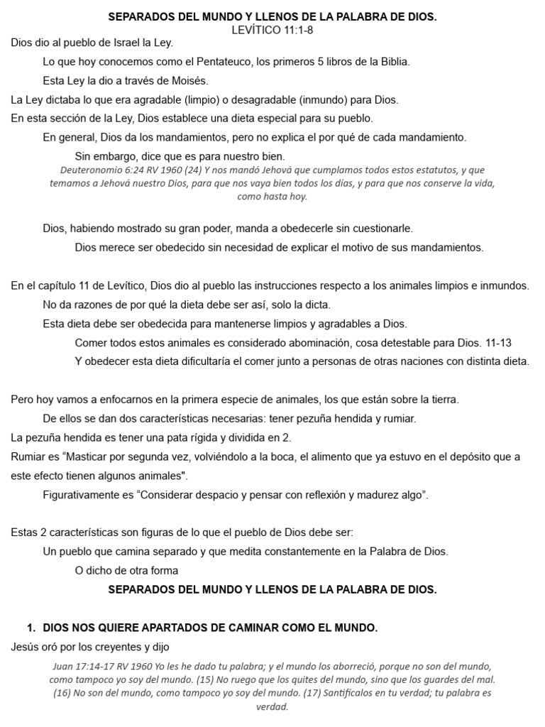 Separados Del Mundo y Llenos de La Palabra de Dios | PDF | Creencia ...