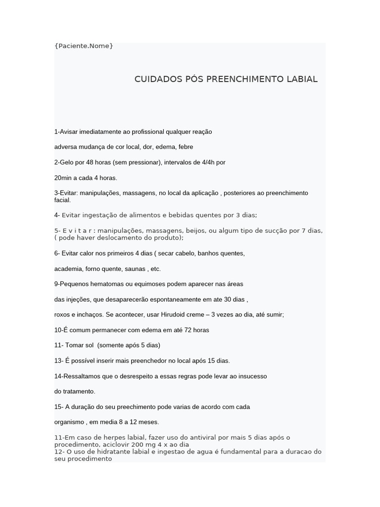 Cuidados Pós Preenchimento Labial | PDF