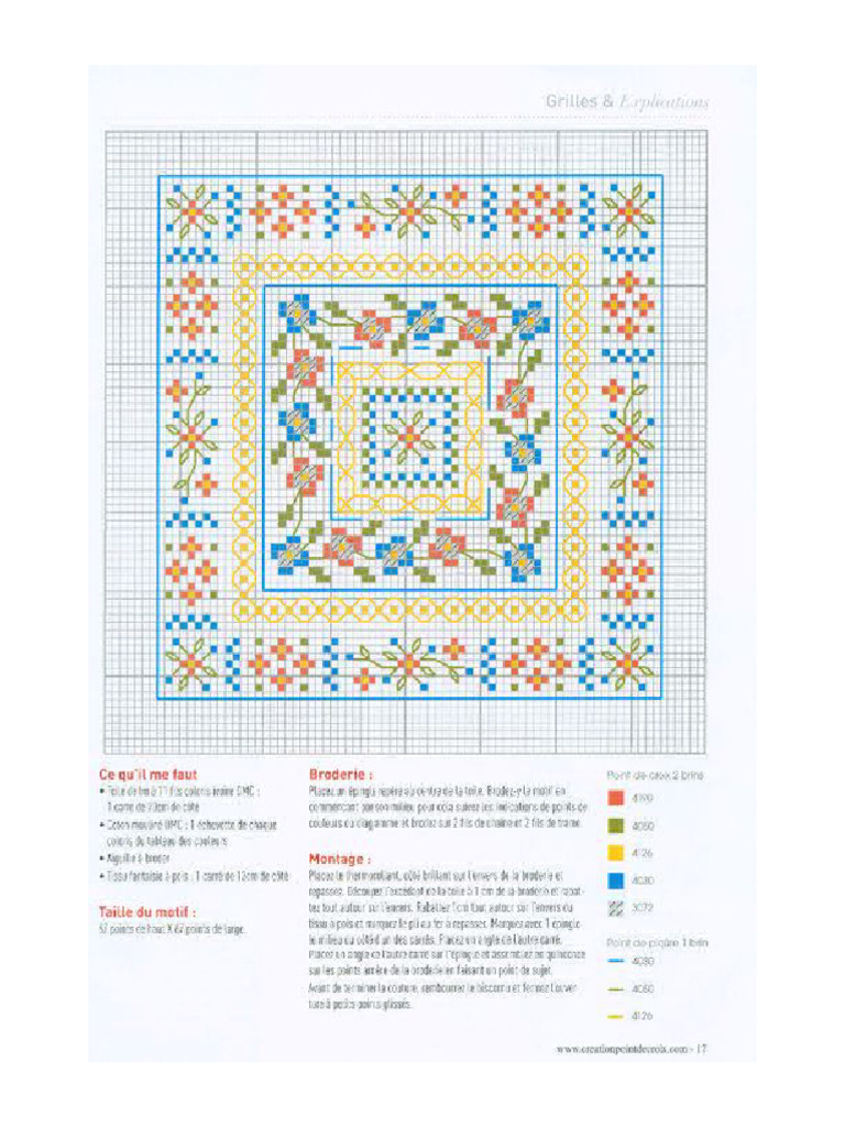 French Flower Square Cross Stitch Pattern | PDF