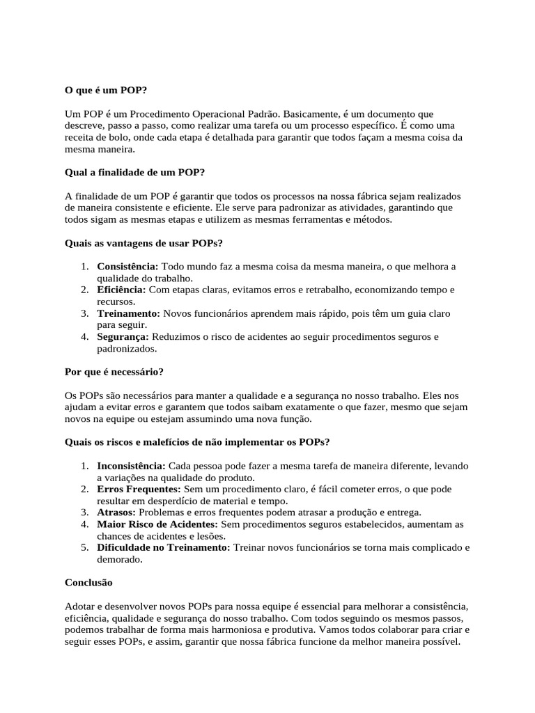 O que é um POP e sua importância | PDF