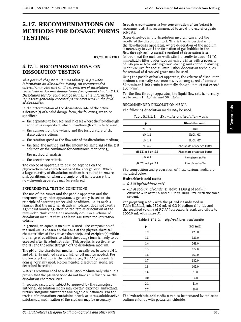 Recommendations On Dissolution - EP7.3 | PDF | Buffer Solution | Acid