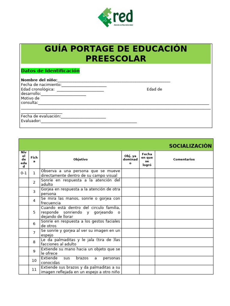 Guía Portage para Educación Preescolar | PDF