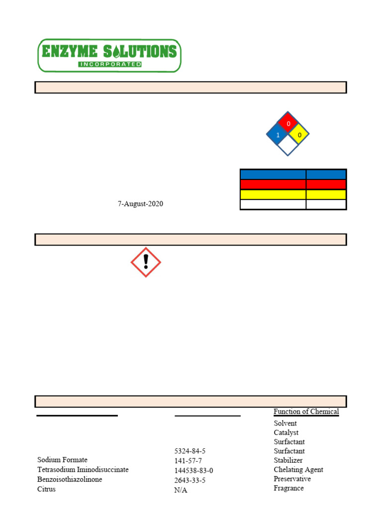 Enzyme Magic Mold Stain Cleaner SDS | PDF | Dangerous Goods | Personal ...