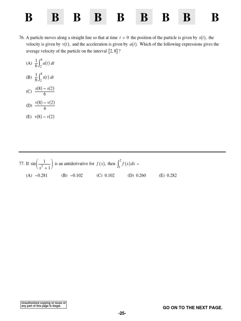 2014 AP Calculus AB MCQ Answers | PDF | Derivative | Mathematics