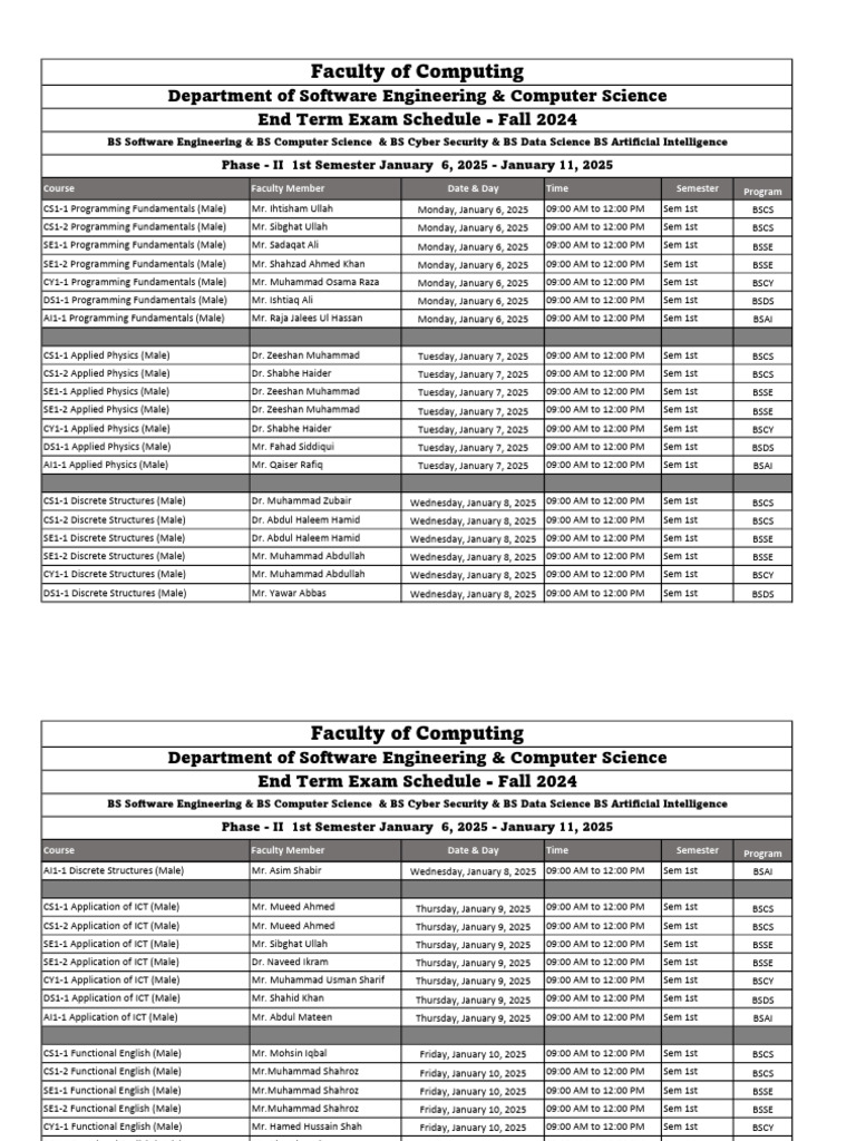 Final Exam Schedule for CS Programs | PDF