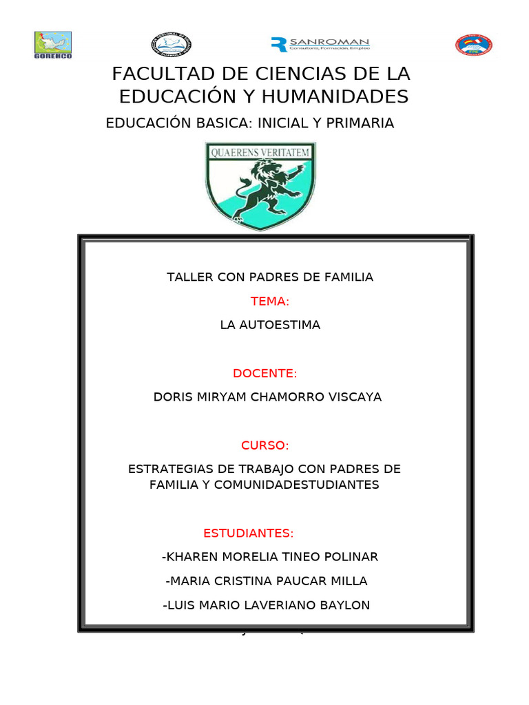 Taller Con Padres De Familia1 Autoestima 1 Pdf Autoestima