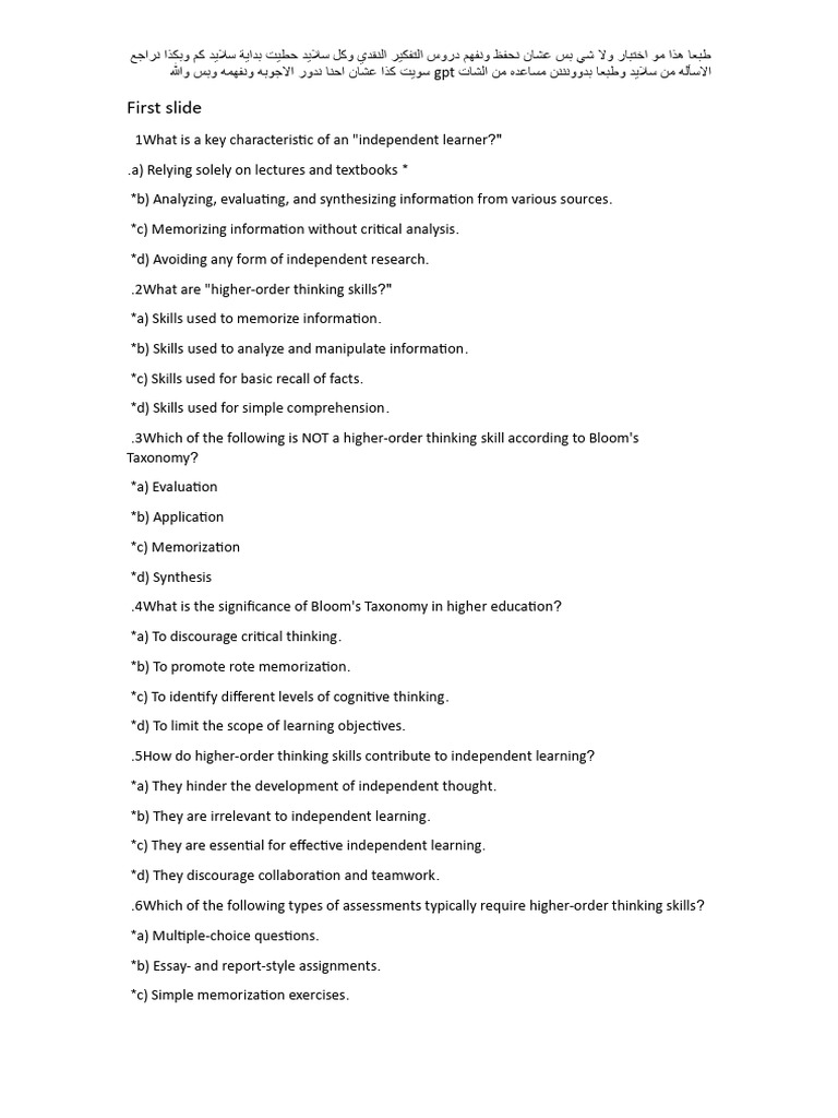 Critical Thinking and Independent Learning | PDF | Critical Thinking ...