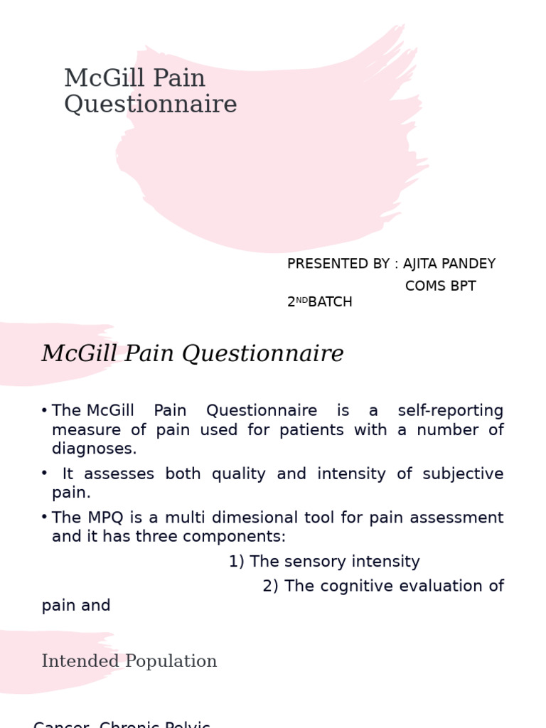 McGill Pain Questionnaire PDF Pain Low Back Pain