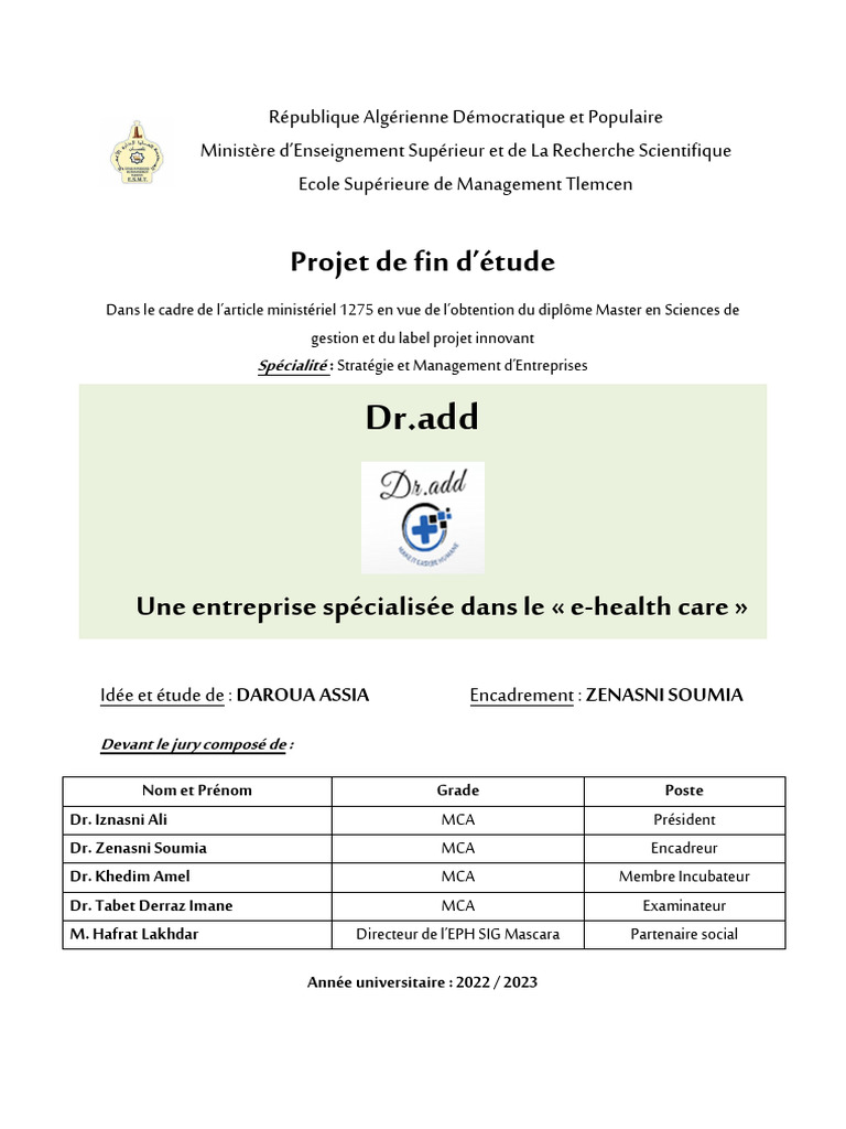 Projet e-health : Dr.add DPI | PDF | Professionnel de la santé ...
