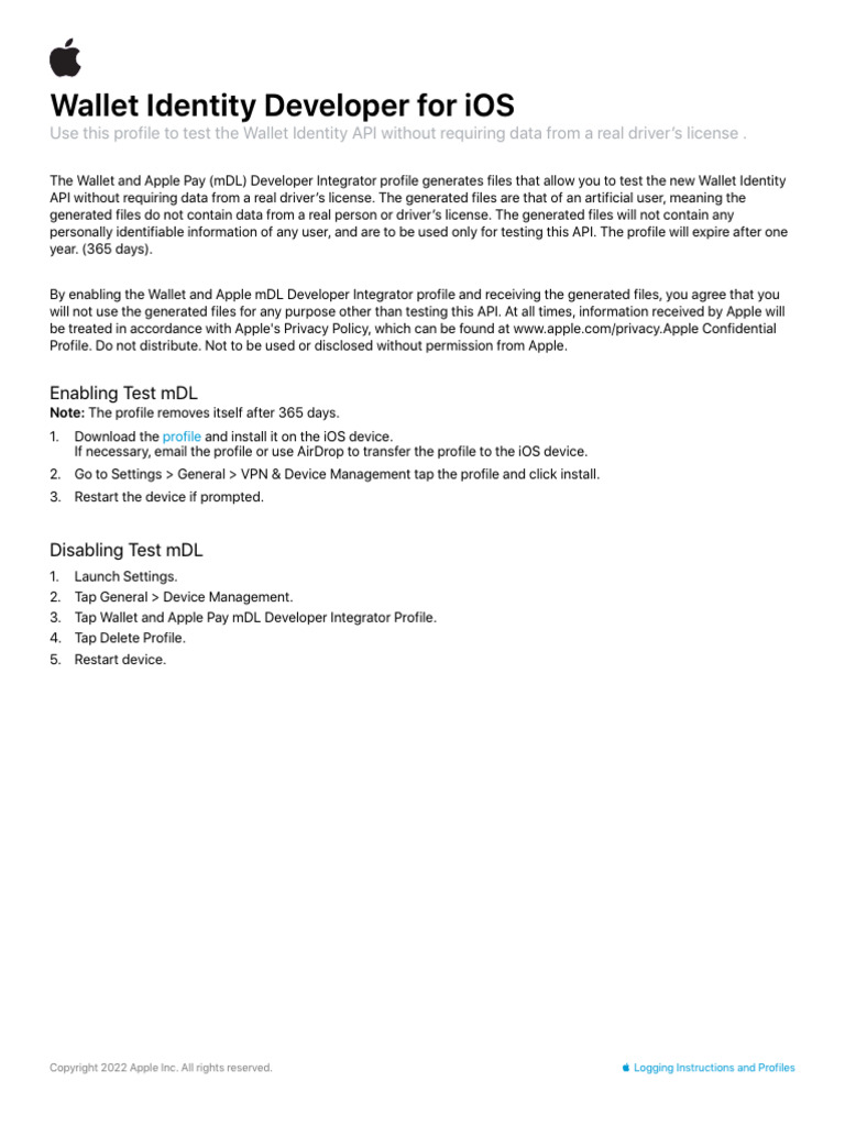 Wallet Identity Developer Instructions | PDF