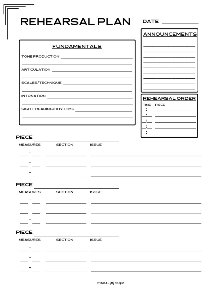 SWHS Rehearsal Plan Blank Editable | PDF
