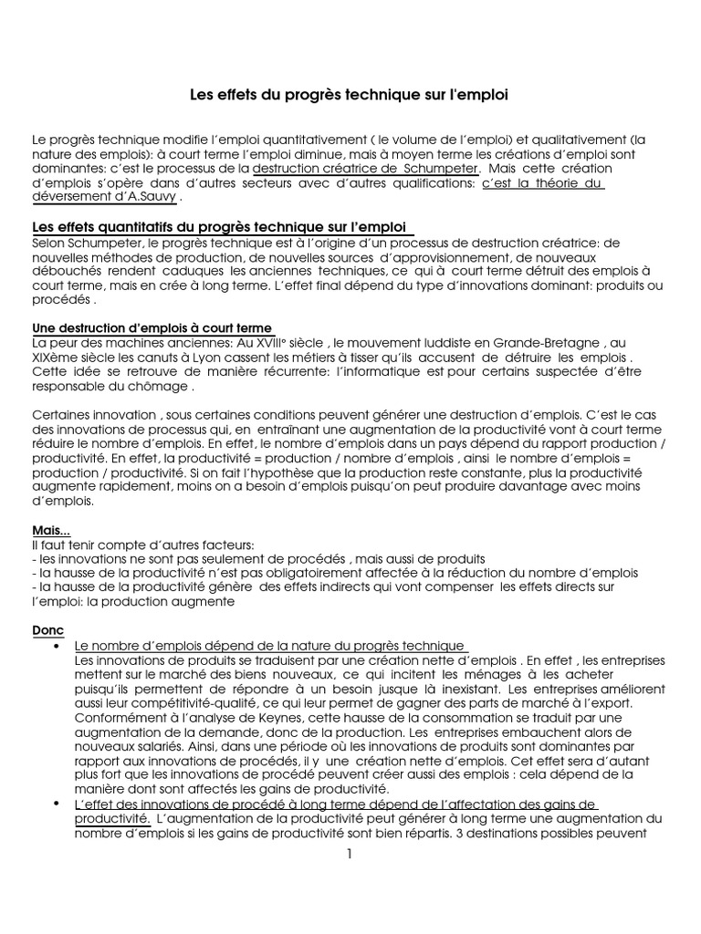 Impact du progrès technique sur l'emploi | PDF | Changement ...