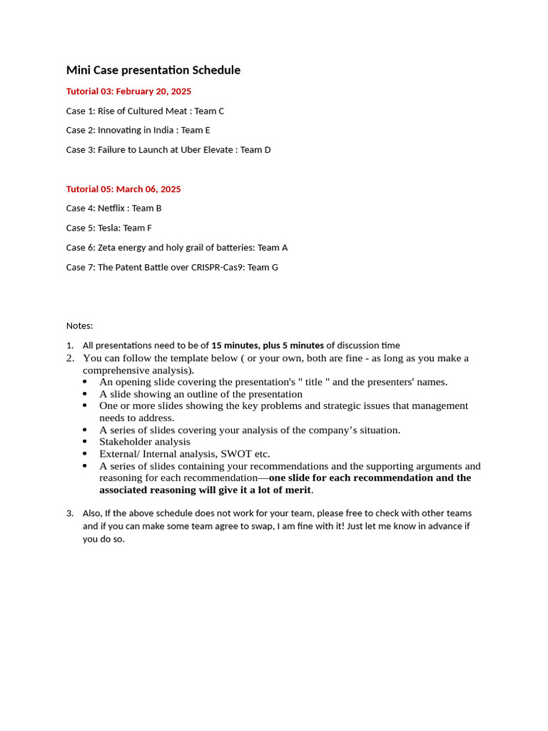 Mini Case Presentation Schedule 2025 | PDF