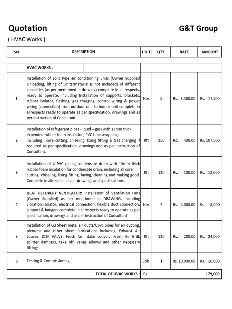 HVAC Installation Quotation Breakdown | PDF | Duct (Flow) | Building