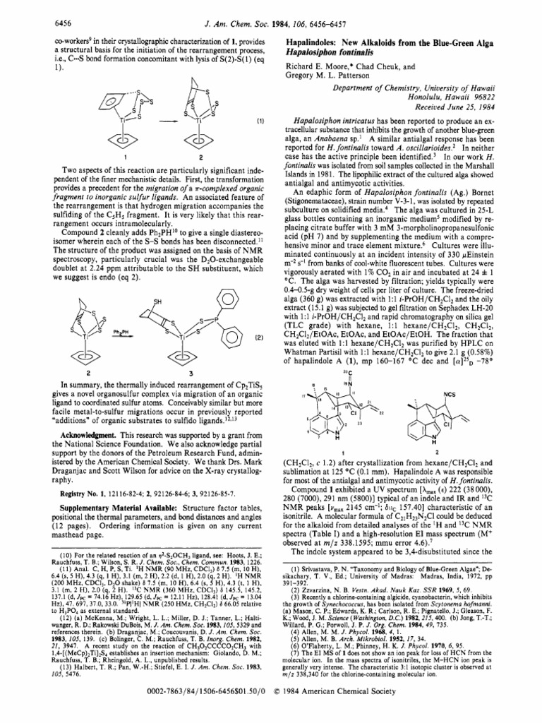 Hapalindoles: New Alkaloids From The Blue-Green Alga Hapalosiphon ...