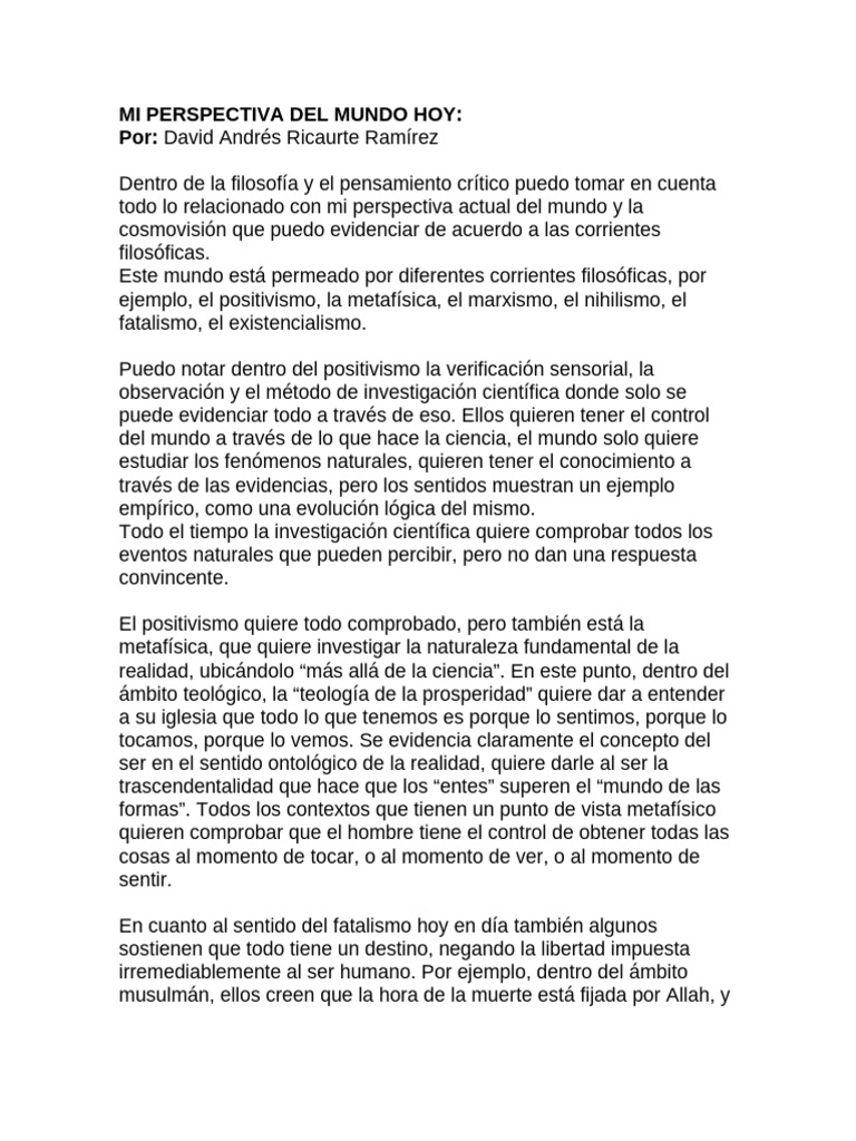Mi Perspectiva Del Mundo Hoy Es | PDF | Positivismo | Metafísica