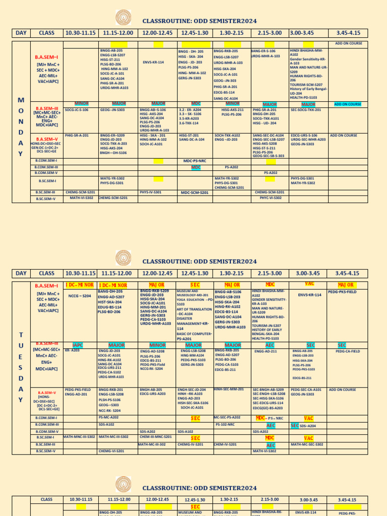Shree Agrasen Mahavidyalaya Class Routine 2024 | PDF | Academic Degree ...