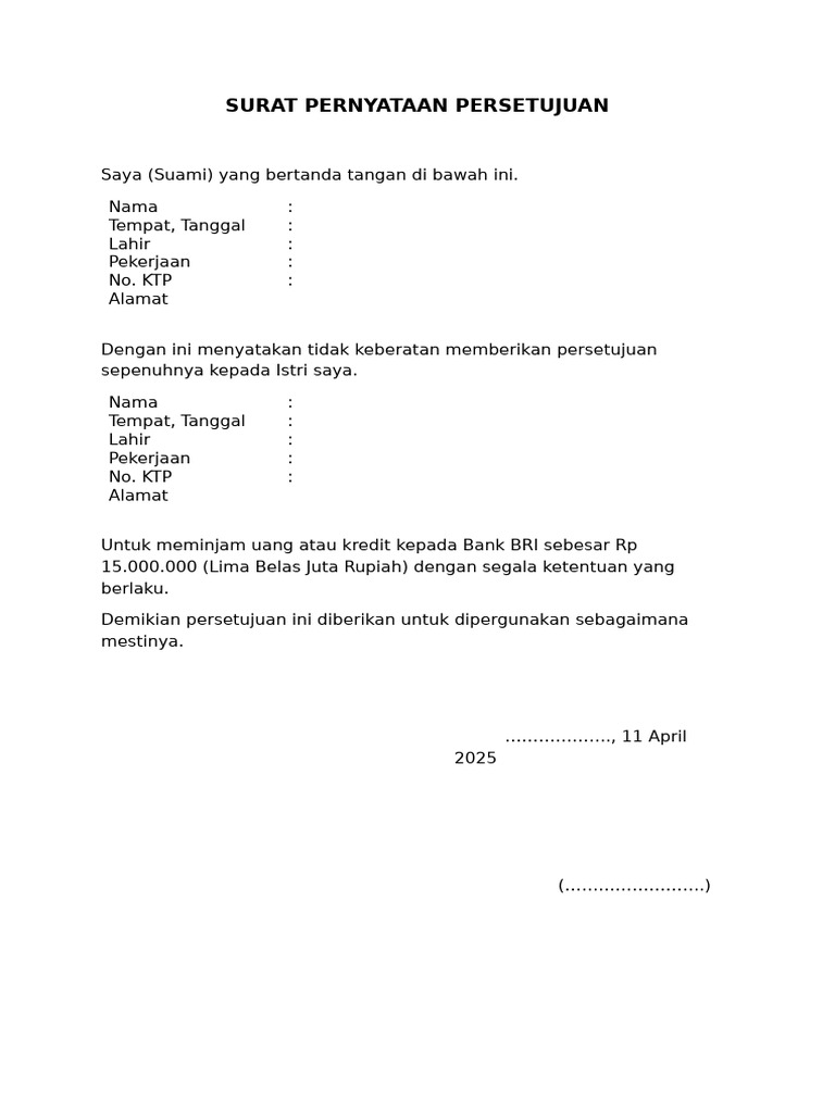 Surat Persetujuan Kredit Istri | PDF