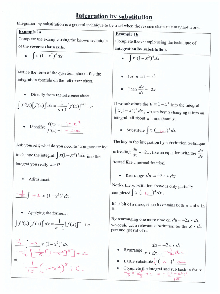 Integration By Substitution Solutions Pdf