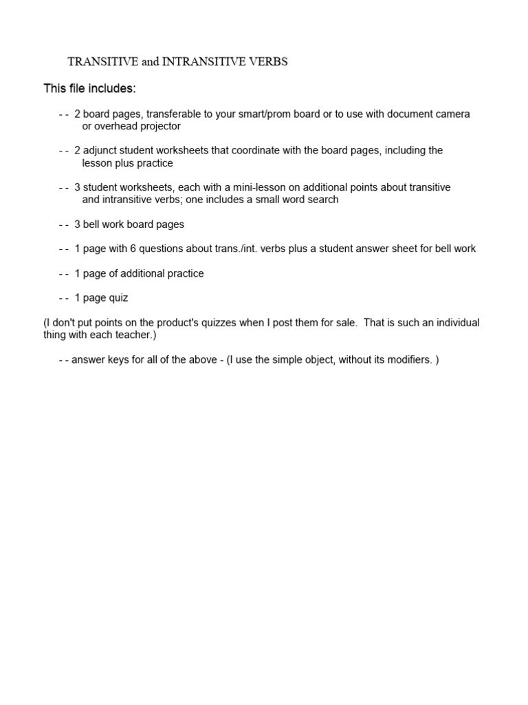 This File Includes:: Transitive and Intransitive Verbs | PDF | Grammar ...