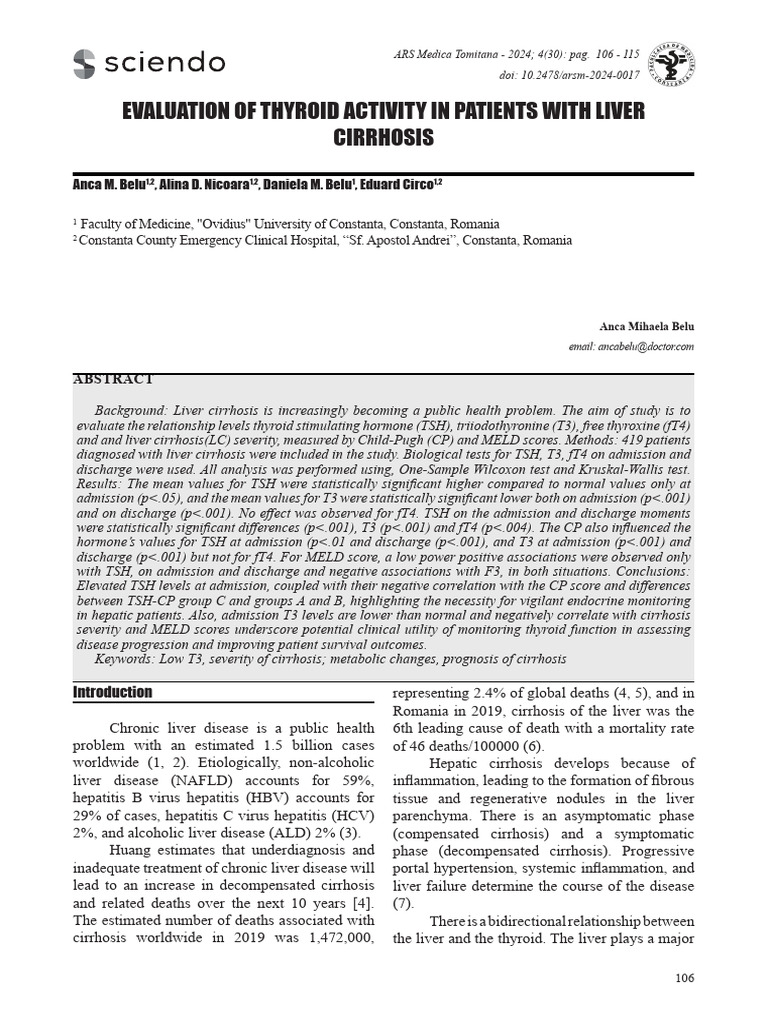 Thyroid Hormones in Liver Cirrhosis | PDF | Thyroid Stimulating Hormone ...