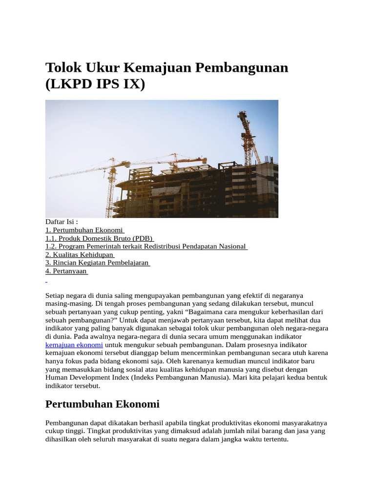 Tolok Ukur Kemajuan Pembangunan Negara | PDF