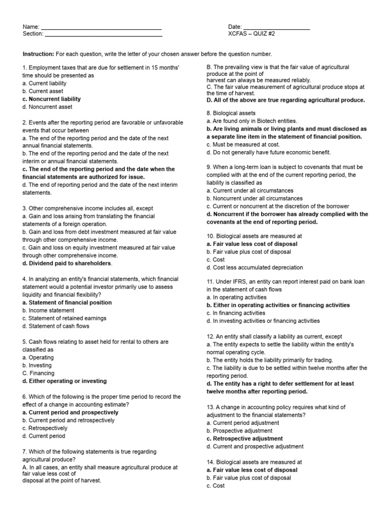 CFAS Quiz 2 | PDF | Fair Value | Income Statement