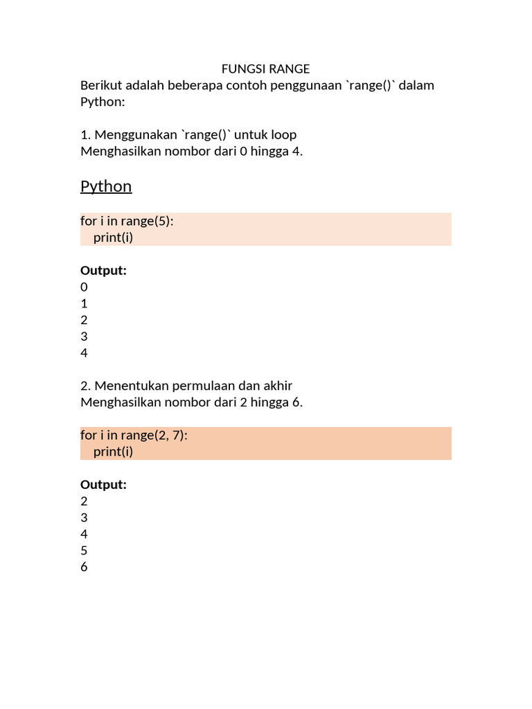 Contoh Penggunaan Fungsi Range Python | PDF