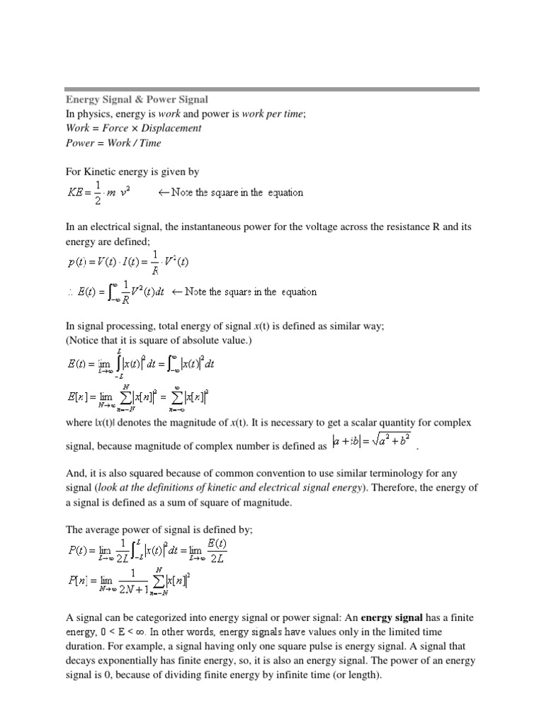 Energy vs Power Signals Explained | PDF | Signal (Electrical ...