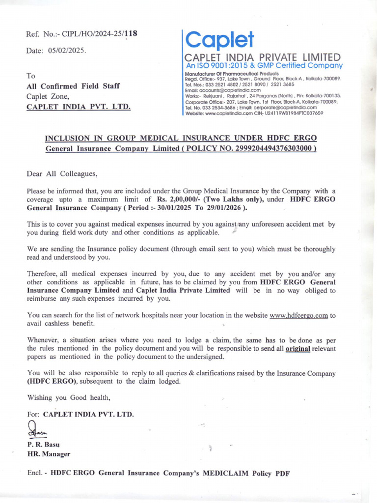 Circular About HDFC Ergo Insurance | PDF