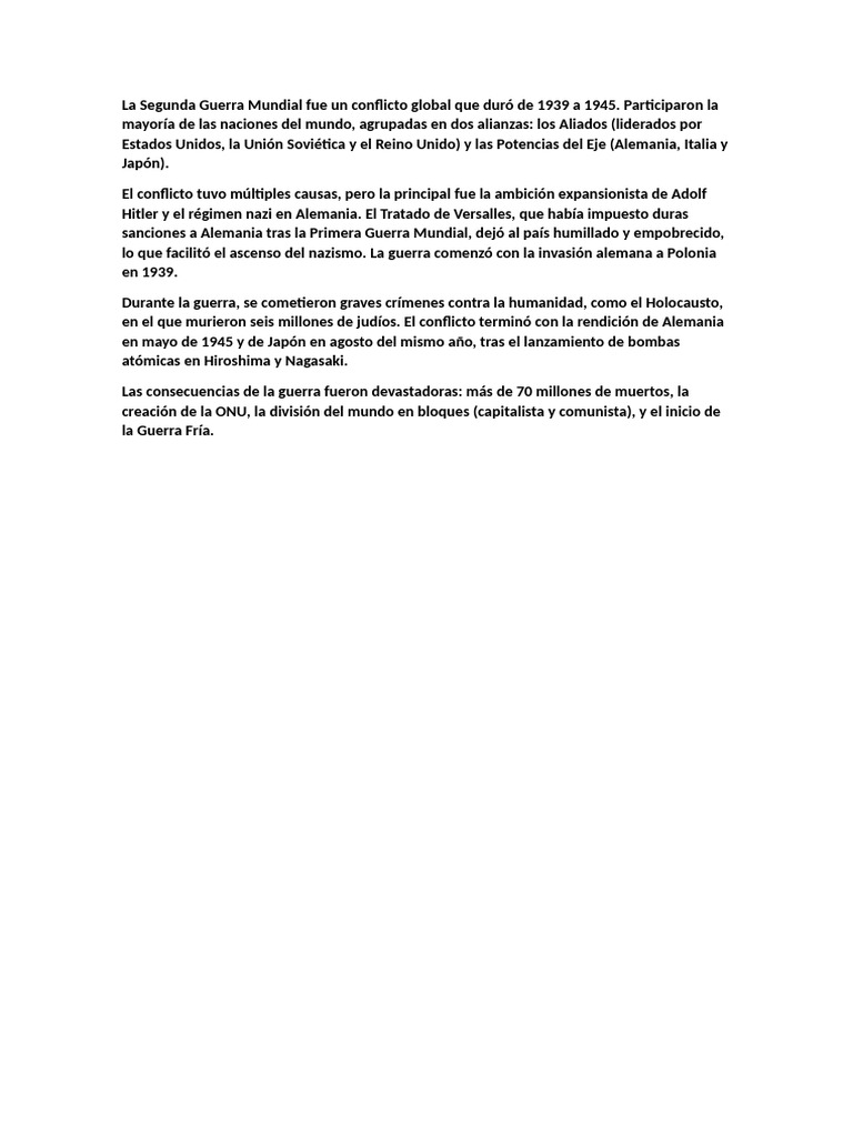 Causas y consecuencias de la Segunda Guerra Mundial | PDF