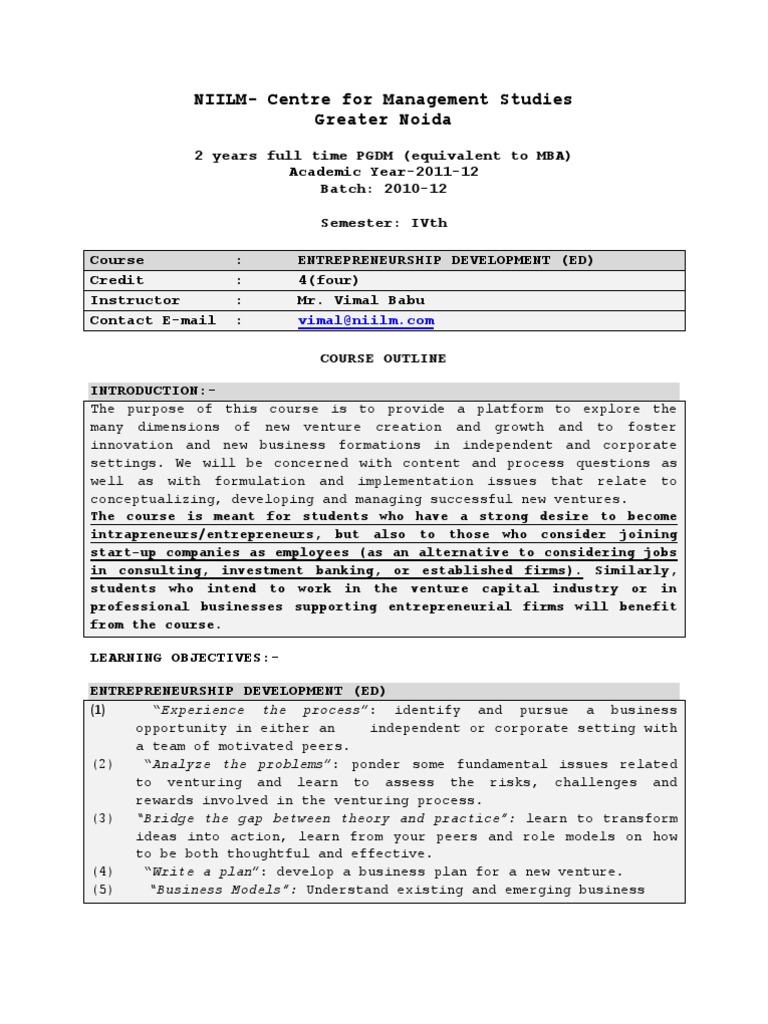ED - Course Outline | PDF | Venture Capital | Corporate Finance