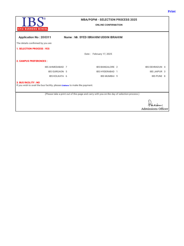 MBA PGPM Selection Process Confirmation 2025 | PDF