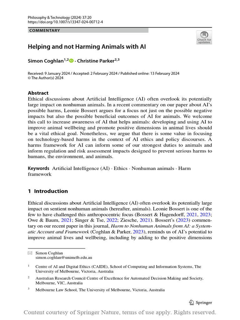 Helping and Not Harming Animals With AI | PDF | Well Being | Artificial ...