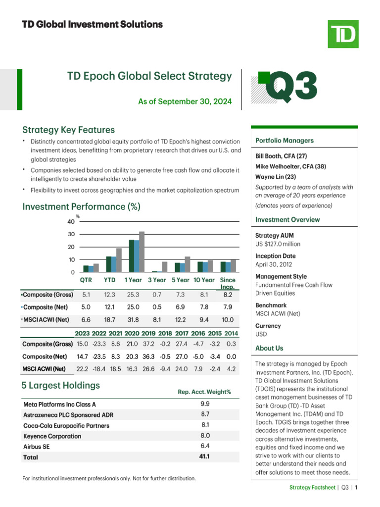 TD Epoch Global Select Strategy Overview | PDF | Investing | Investment ...