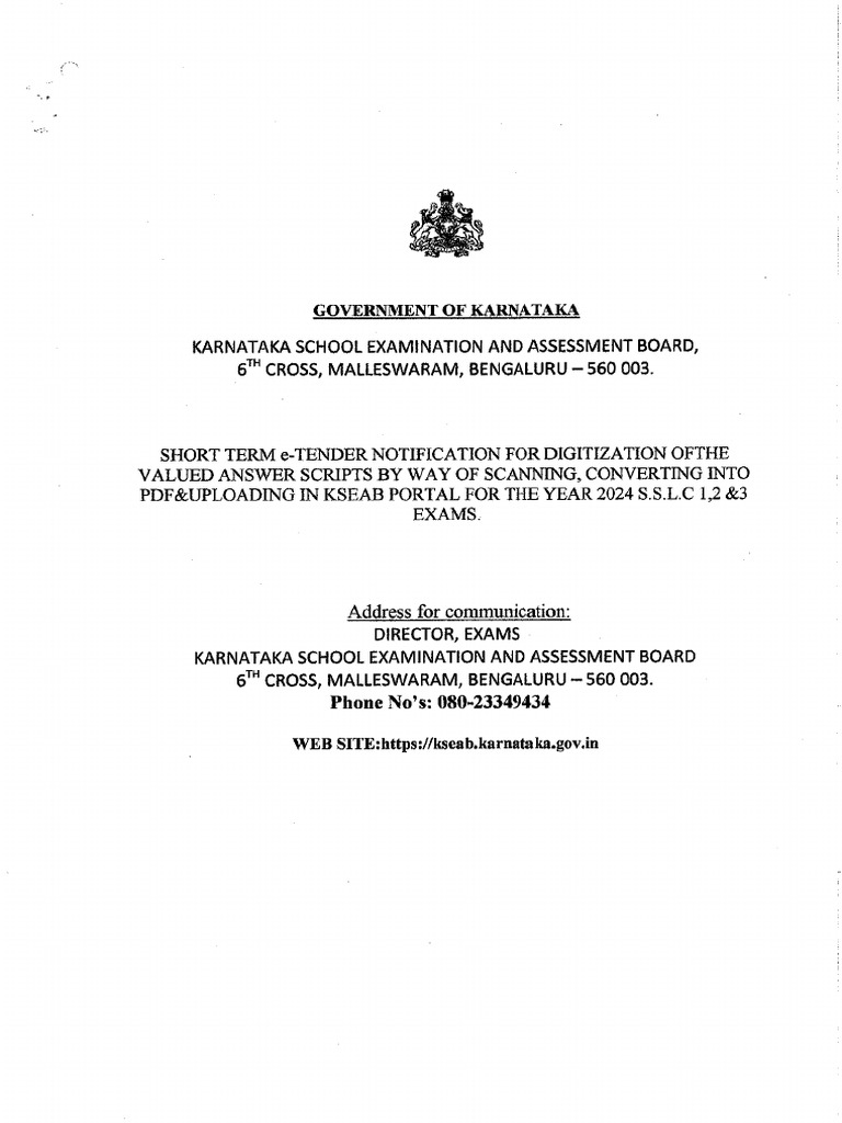 SSLC E-Tender Notification Scanning PDF | PDF