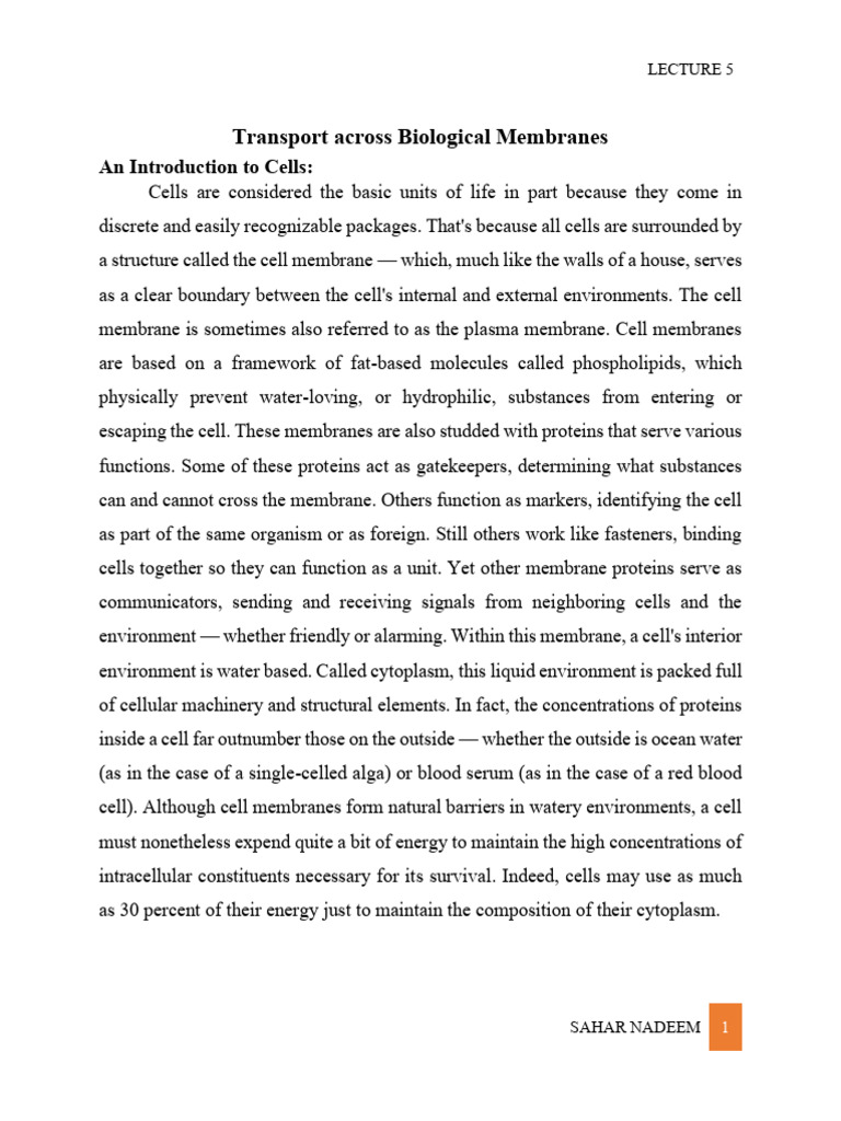 Transport Mechanisms in Cell Membranes | PDF | Cell Membrane | Osmosis