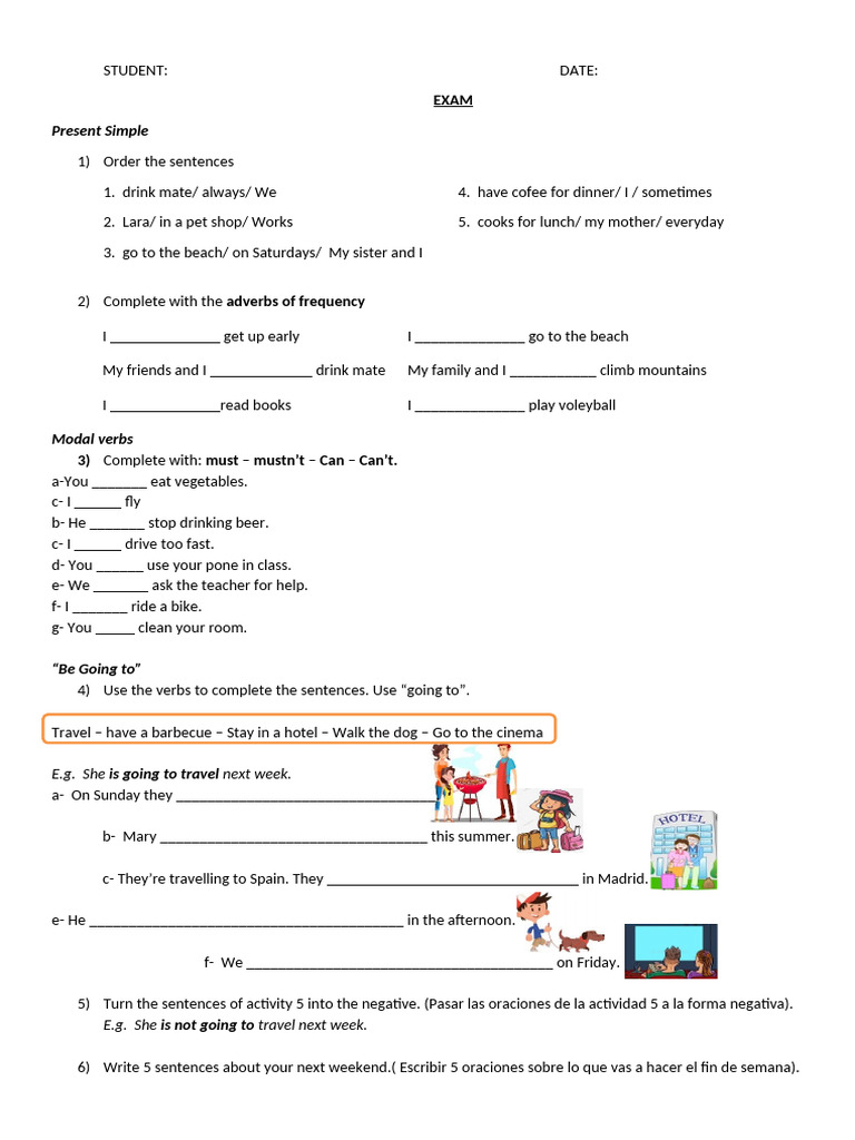 Exam PRESENT SIMPLE AND PRESENT CONTINUOUS | PDF