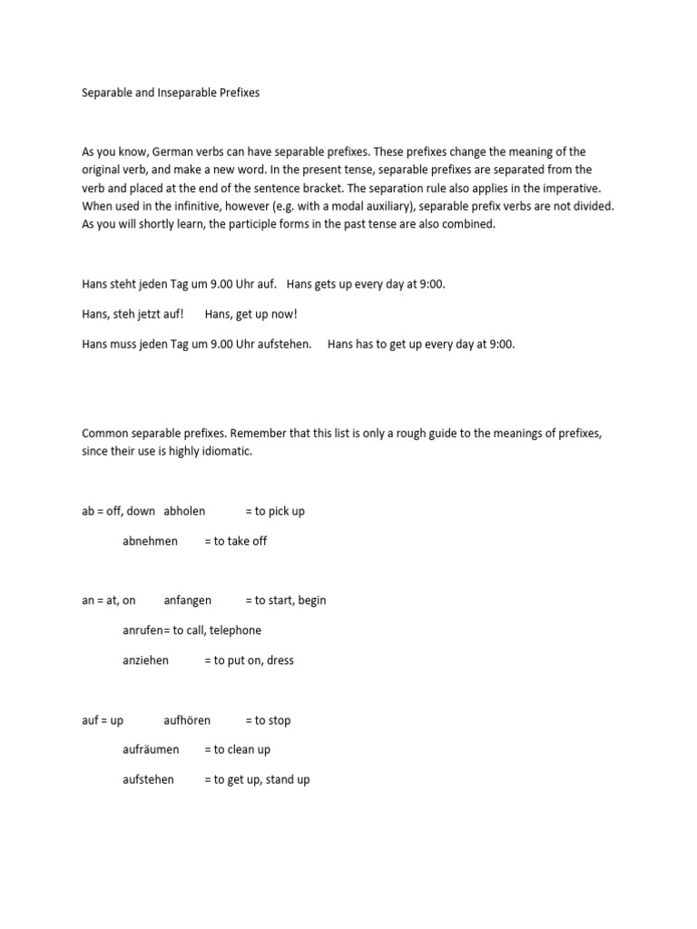 Seperable and Inseperable Prefix | PDF | Language Families | Languages