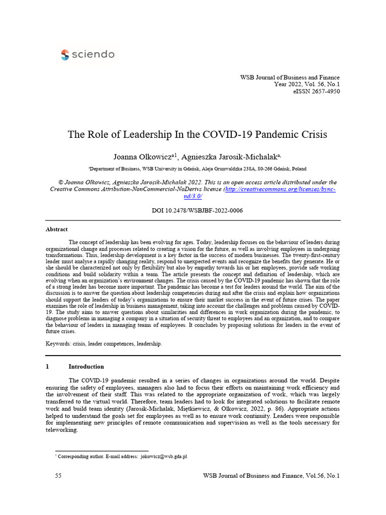 Leadership During the COVID-19 Crisis | PDF | Leadership | Behavior