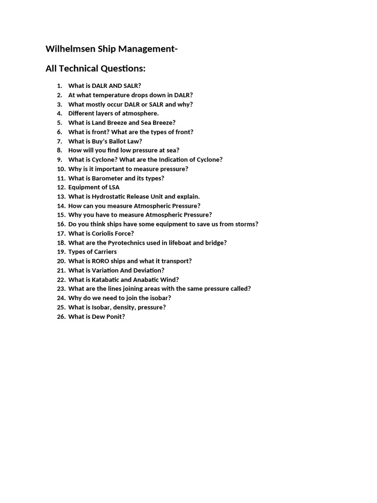 2024 Interview Questions - Wilhelmsen Ship Managemnet | PDF