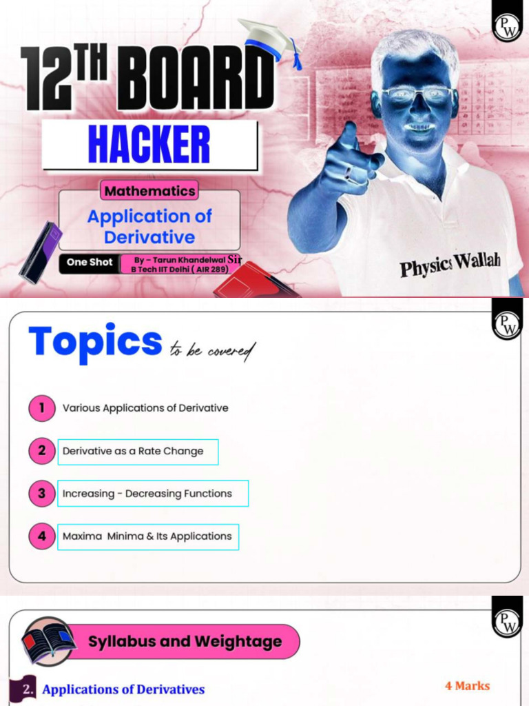 Application of Derivative - Class Notes - 12th Hacker - CBSE 2025 | PDF