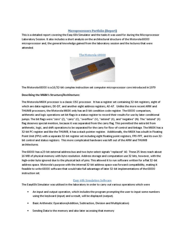 Motorola 68000 Microprocessor Overview | PDF | Arm Architecture ...