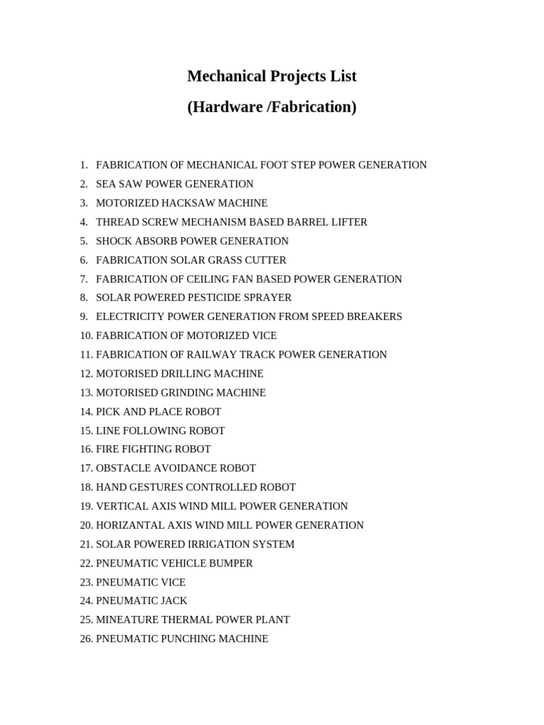Innovative Mechanical Project Ideas | PDF