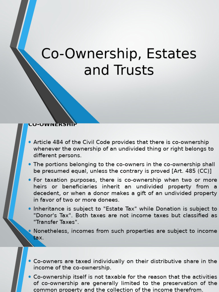 Co-Ownership and Estate Tax Insights | PDF | Tax Deduction | Gross Income